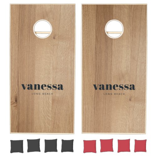 Light Birch Wood Minimal Modern Classic Name Cornhole Set