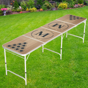 Light Birch Wood Modern Circle Monogram Beer Pong Table
