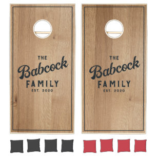 Light Birch Wood Retro Family Name & Year Cornhole Set