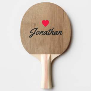 Light Birch Wood Vintage Heart Signature Ping Pong Paddle