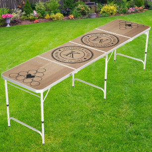 Light Birch Wood Wedding Monogram Heart Beer Pong Table