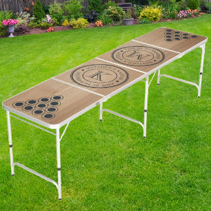 Light Birch Wood Wedding Monogram with Name & Date Beer Pong Table
