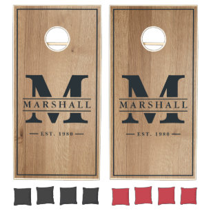 Light Birch Wood with Name & Initial Overlay Cornhole Set