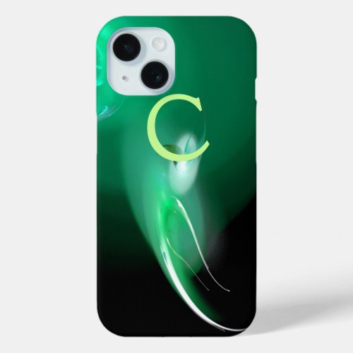 LIGHT BIRD  BLACK AND GREEN ABSTRACT MONOGRAM iPhone 15 CASE