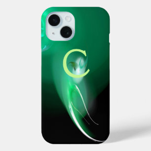 LIGHT BIRD / BLACK AND GREEN ABSTRACT MONOGRAM iPhone 15 CASE