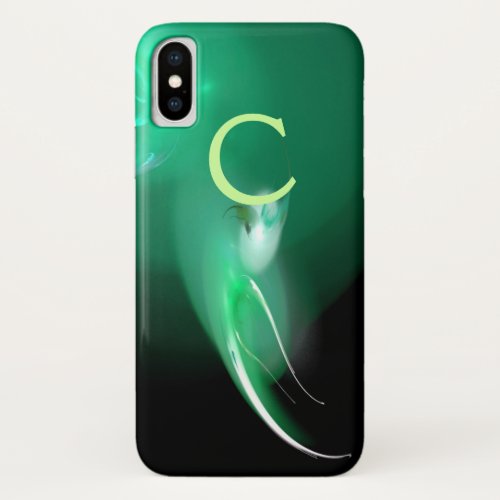 LIGHT BIRD  BLACK AND GREEN ABSTRACT MONOGRAM iPhone XS CASE