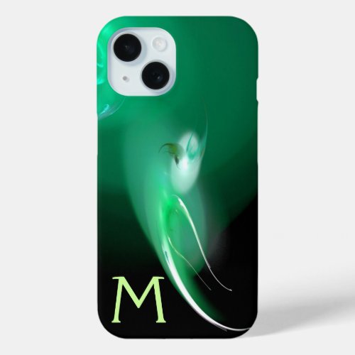 LIGHT BIRD  BLACK AND GREEN ABSTRACT MONOGRAM iPhone 15 CASE