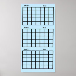 Light Blue 3 Month Calendar Poster