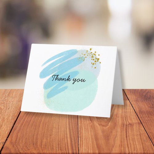Light Blue Abstract Watercolor with Gold Foil  Thank You Card