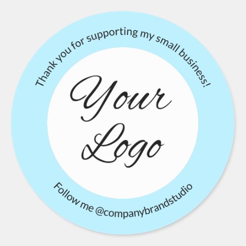 Light Blue Add Logo Thank You Small Business Classic Round Sticker