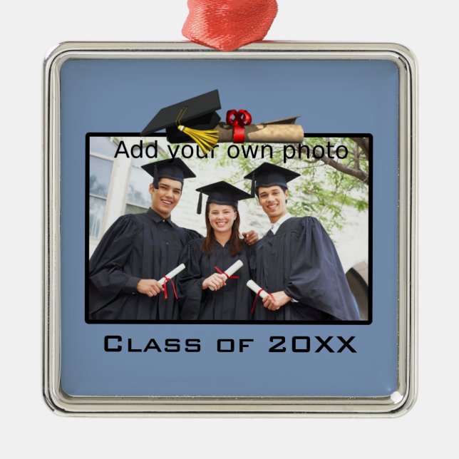 Light Blue Add your Photo / Year Graduation Metal Ornament (Front)