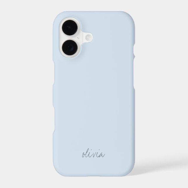 Light Blue Aesthetic Modern Minimalist Script Name iPhone Case (Back)