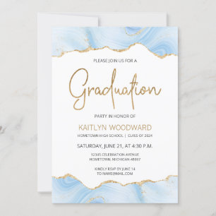 Light Blue Agate Gold Glitter Graduation Party
