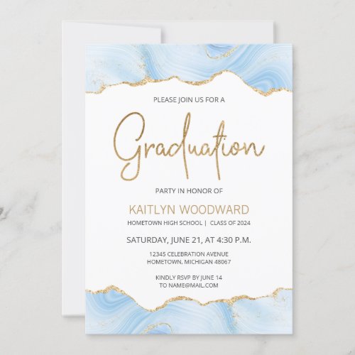 Light Blue Agate Gold Glitter Graduation Party