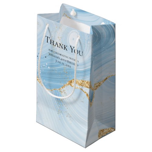 Light Blue Agate with Gold Glitter Thank You Small Gift Bag