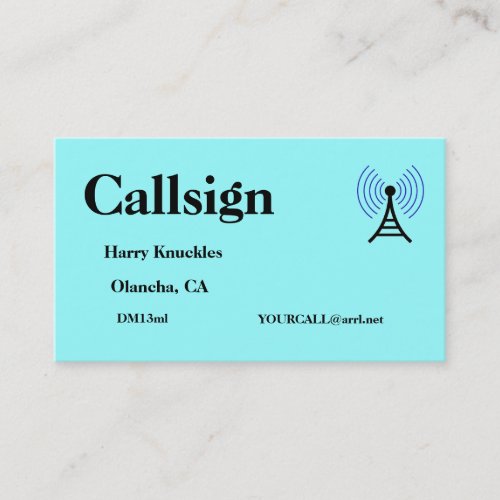 Light Blue Amateur Radio Call Sign Business Card