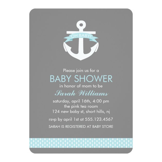 Light Blue Anchor Nautical Boy Baby Shower Invitation