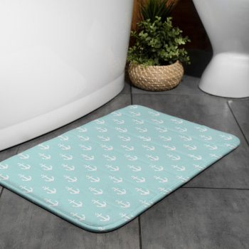 Light Blue Anchors Pattern Bath Mat by heartlocked at Zazzle