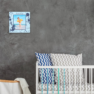 Light Blue Anchors Splashes Nautical Photo Frame Metal Print