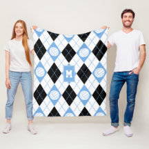 light blue and black argyle pattern w volleyballs