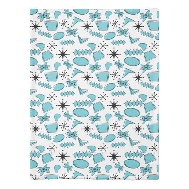 Light Blue and Black Atomic Twin Size Duvet Cover (Back)