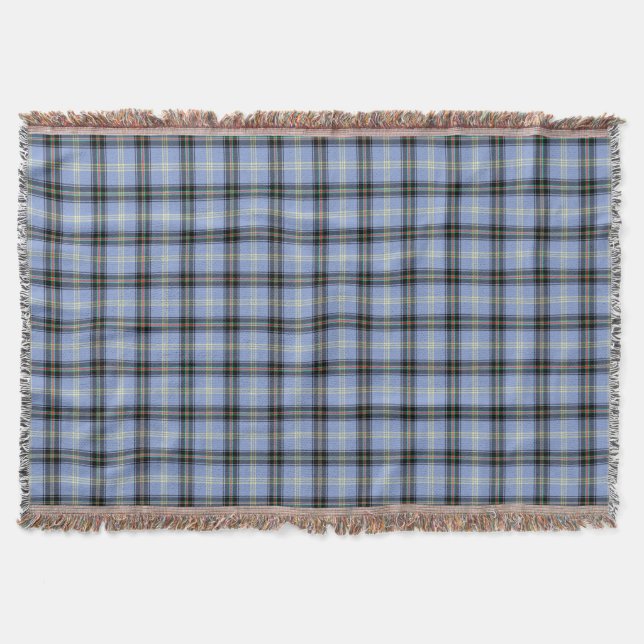 Light Blue and Black Bell Clan Scottish Plaid Throw Blanket (Front)