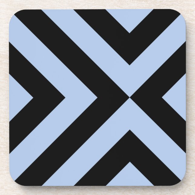 Light Blue and Black Chevrons Beverage Coaster (Front)