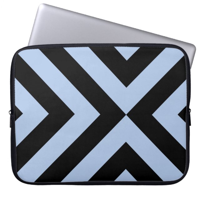 Light Blue and Black Chevrons Laptop Sleeve (Front)