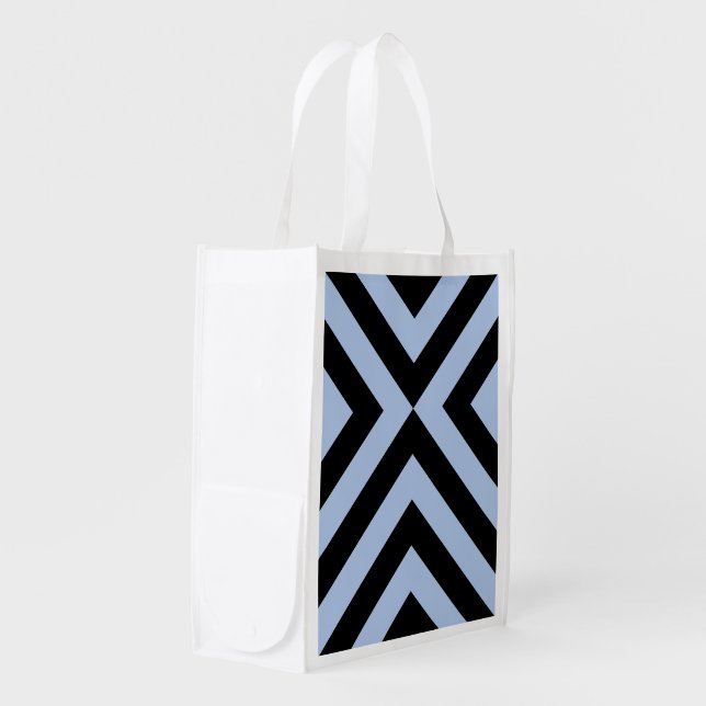 Light Blue and Black Chevrons Reusable Grocery Bag (Front Side)