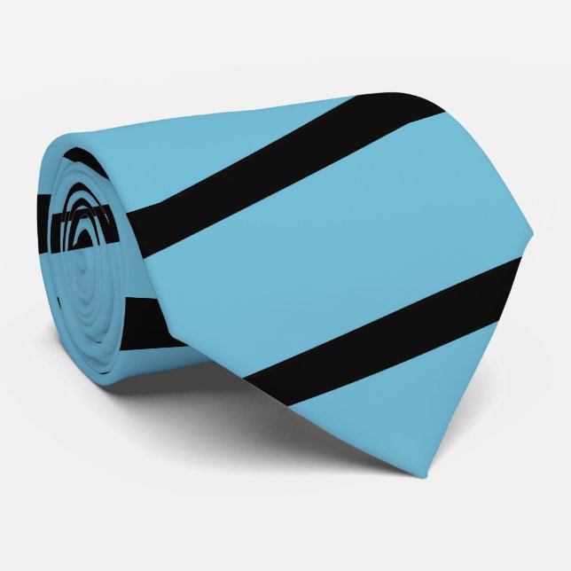 Light Blue and Black Classic Conservative Stripe Neck Tie (Rolled)