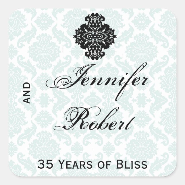 Light Blue and Black Damask Envelope Seal (Front)