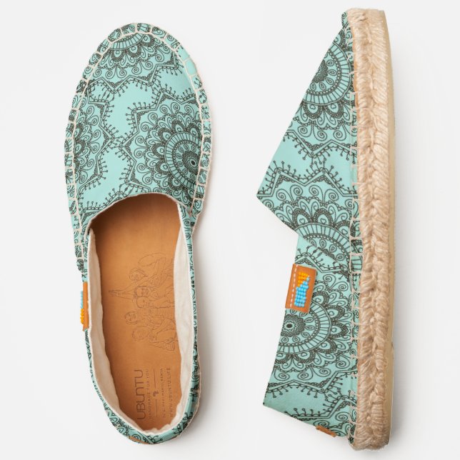 Light Blue and Black Lacy Mandala Pattern Espadrilles (Side)