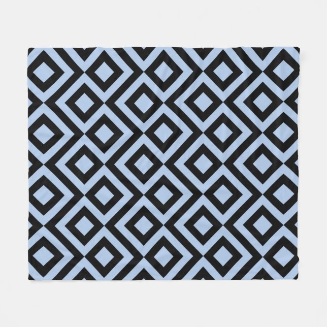 Light Blue and Black Meander Fleece Blanket (Front (Horizontal))