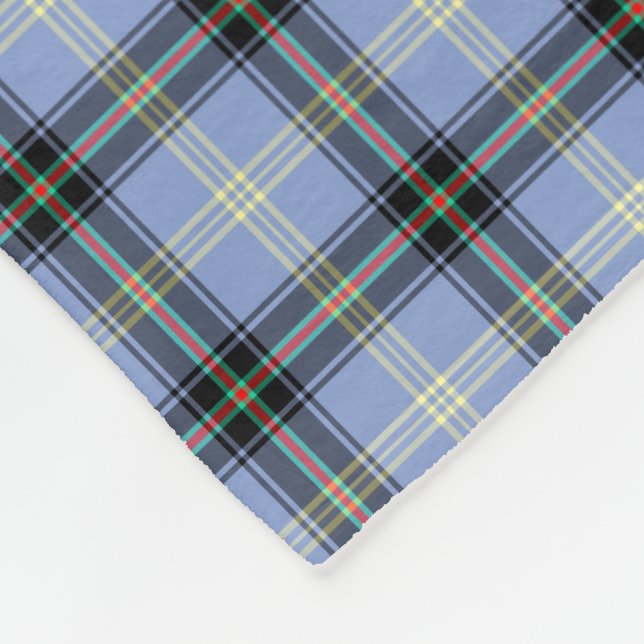 Light Blue and Black Plaid Clan Bell Tartan Fleece Blanket (Corner)