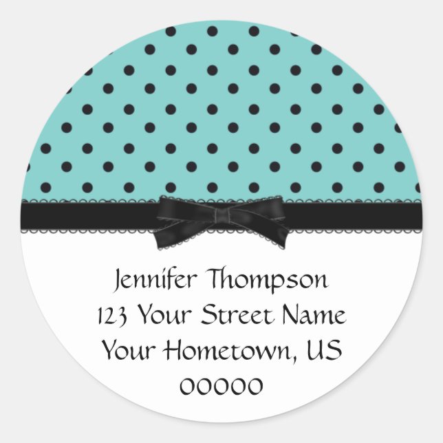 Light Blue and Black Polka Dot Address Stickers (Front)