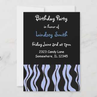 Light Blue and Black Zebra Birthday Invitation