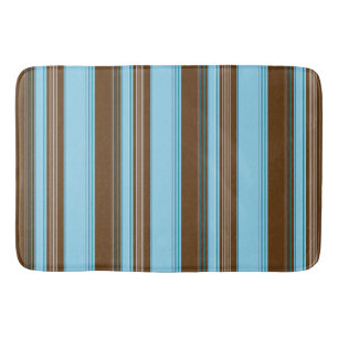 Light Blue And Brown Vertical Striped Bath Mat