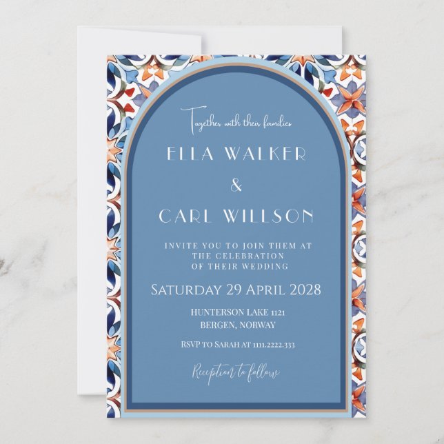 Light Blue And Chic Tile Wedding Invitation (Front)