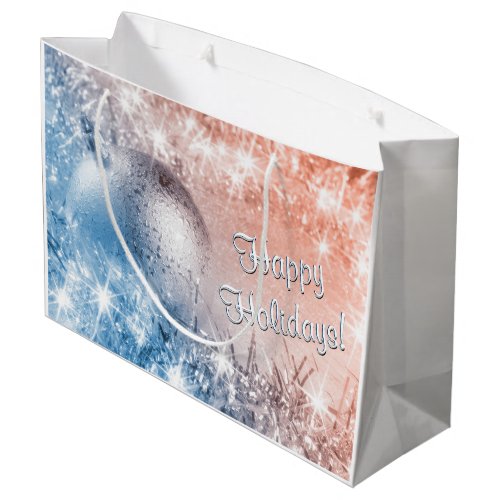 Light Blue and Coral Christmas Large Gift Bag