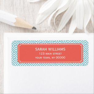 Light Blue and Coral Greek Key Pattern Label