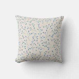 Light Blue and Cream Delicate Botanical Vine Patte Throw Pillow