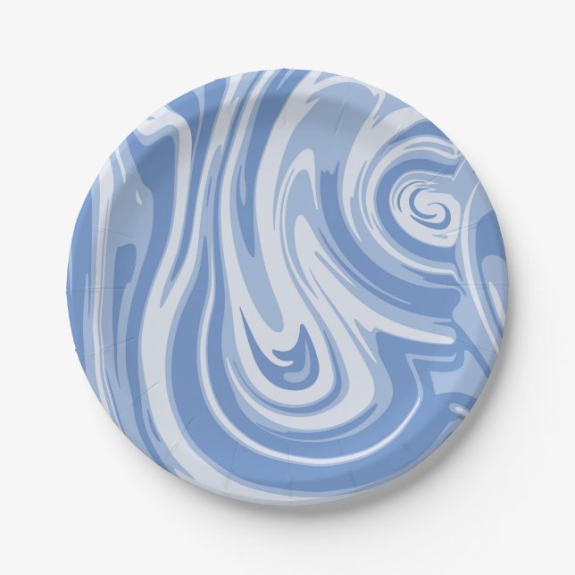 Light Blue and Cream Marble Swirl Paper Plates (Front)