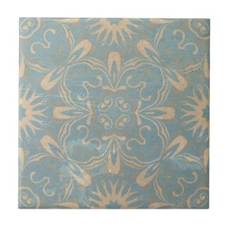 Light Blue And Cream Mosaic Distressed Stone-Look Ceramic Tile