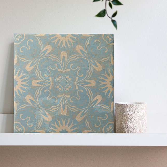 Light Blue and Cream Mosaic Distressed Stone-Look Ceramic Tile (Creator Uploaded)