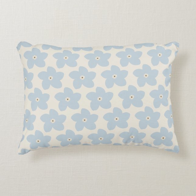 Light Blue And Cream Retro Flower Accent Pillow (Front)