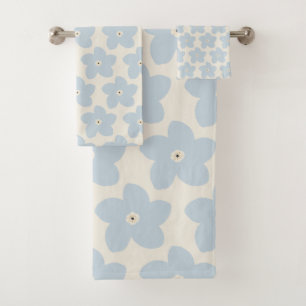 Light Blue And Cream Retro Flower Bath Towel Set