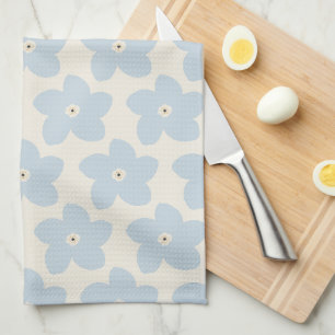 Light Blue And Cream Retro Flower Kitchen Towel