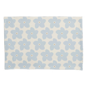 Light Blue And Cream Retro Flower Pillow Case