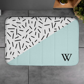 Light Blue And Geometric Pattern Monogrammed Bath Mat by heartlockedhome at Zazzle