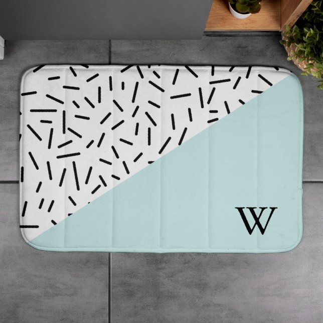 Light Blue and Geometric Pattern Monogrammed Bath Mat (Creator Uploaded)